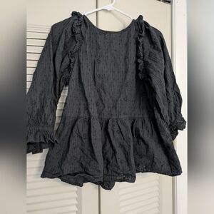 Black Ruffled Long Sleeve Blouse